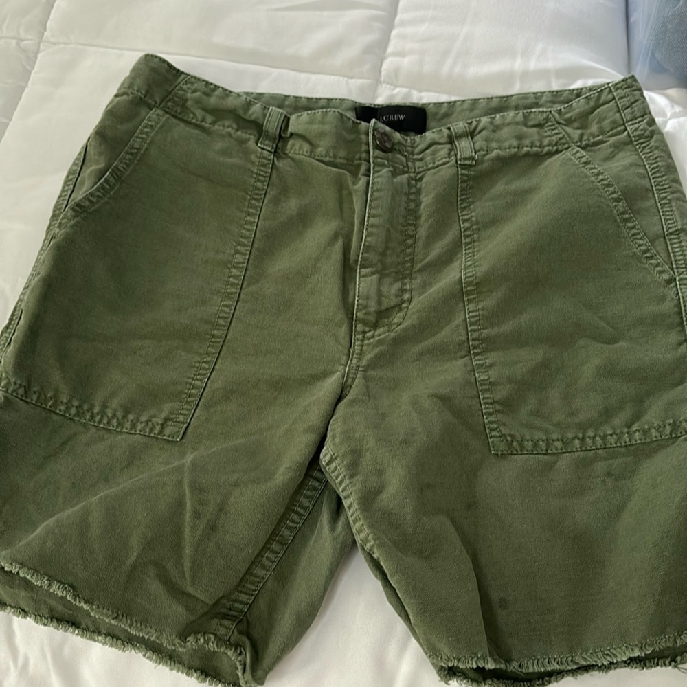 J. Crew Linen Blend Foundry Shorts Olive Green
